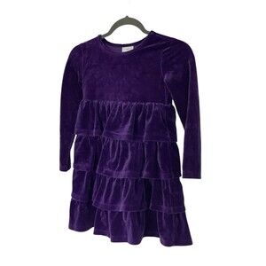 Hanna Andersson Purple velour Tiered ruffle Dress Girls 130 8 Holiday Christmas